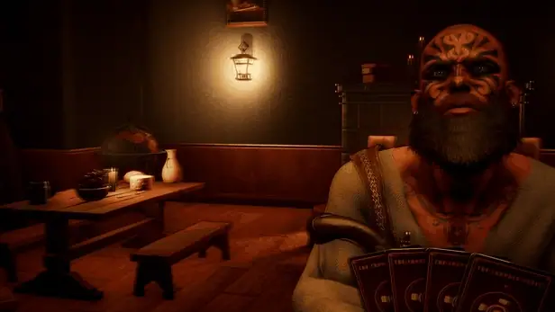 The four characters seated around the table