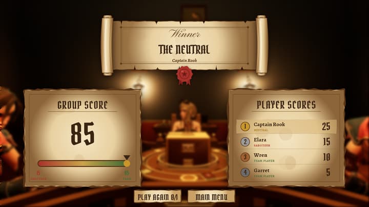 Game over: the group score and the final player scores