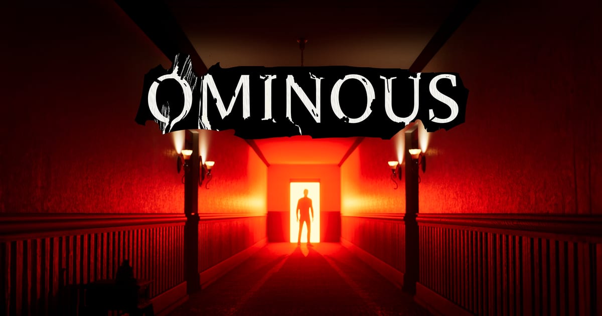 Key art: a figure in a red doorway, with the Ominous logo
